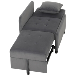 HOMCOM Sofá-cama Individual 4 em 1, Cadeirão-cama em Veludo com Encosto Ajustável e Bolsos Laterais, Cinzento Escuro