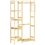 HOMCOM Suporte para Cabides de Bambu Cabideiro com Prateleiras de 4 Níveis com Barra Prateleira Inferior e Cabide Lateral 90x30x155cm Madeira