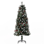 HOMCOM Árvore de Natal Artificial 150cm Ignífugo com 360 Ramos 38 Bagas Folhas de PVC Base Dobrável e Suporte Metálico Verde