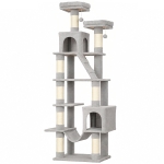 PawHut Arranhador para Gatos 204 cm Multinível com 2 Tocas, Rede, 2 Camas, Postes de Sisal e Escada, Cinzento-claro