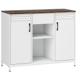 HOMCOM Aparador de 2 Portas com Orifícios 2 Compartimentos e Gaveta Prateleiras Ajustáveis 100x40x80 cm Branco e Castanho Rústico