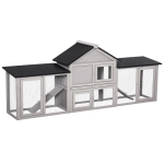 PawHut Coelheira de Exterior Grande Gaiola de Madeira para 2-4 Coelhos com Teto Asfáltico Recinto de Arame Bandeja Removível e Rampas 210x45,5x84,5cm Cinza e Preto