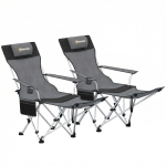 Outsunny Conjunto de 2 Cadeiras Dobráveis Campismo com Apoio para a Cabeça Porta-Copos e Bolsa Lateral 50-100x82x88 cm Cinza e Preto