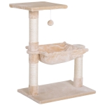 PawHut Arbre à chat 3 griffoirs grattoirs sisal naturel plateforme hamac et boule suspendue dim. 50L x 36l x 70H cm peluche courte beige