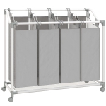 HOMCOM Wäschekorb mit 4 Fächer 160 L Wäschesammler mit Rädern, herausnehmbarer Wäschesack, 97 x 38 x 81 cm, Grau