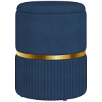 HOMCOM Banco de Armazenamento para Dormitório Puff de Arrumação Estofado em Veludo com Pés Antiderrapantes Ø36x44 cm Azul Escuro