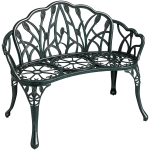 Outsunny Banc de jardin en aluminium moulé, banc extérieur 2 places avec dossier tulipe, assise florale, 99x57x78cm, vert antique