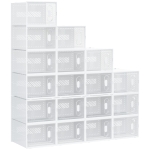 HOMCOM 18-teiliges Schuhregal, stapelbare Schuhboxen für Schuhe bis Größe 45, magnetische Türen, Kunststoff, 28 x 36 x 21 cm