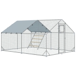 PawHut Enclos poulailler extérieur parc grillagé 12 m² avec perchoir et mangeoire acier galvanisé Ø25mm 300x400x195cm argent