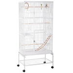PawHut Gaiola para Pássaros com Rodas de 3 Níveis com 3 Poleiros Comedouros Brinquedos Rampas e Prateleira 83x53x180 cm Branco