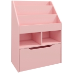 HOMCOM Estante de Madeira para Brinquedos com 3 Compartimentos 2 Prateleiras e Gaveta Móvel com 4 Rodas 60x29,9x90 cm Rosa