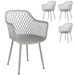 Outsunny Conjunto de 4 Cadeiras de Jardim Exterior em PP com Encosto Diamante  Apoios de Braços e Pés Metálicos 6x51x84 cm Cinzento
