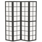 HOMCOM Paravan de Interior Pliabil cu 4 Panouri din Lemn și Material Nețesut, 160x170 cm, Negru și Alb