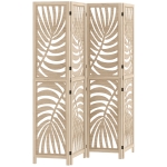 HOMCOM Paravent interieur en bois 4 panneaux 160 x 170 cm, pliable et portable, motif de feuille, design amovible, bois naturel