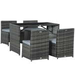 Outsunny Gartenmöbelset für 4 Personen, 4 Stühle & 1 Tisch, inkl. Sitzauflagen, Polyrattan, rostfreier Stahlrahmen, Grau