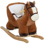 AIYAPLAY Schaukelpferd mit Geräuschen, weiche Füllung, Holzrahmen, 68x33x45 cm, Braun/Creme