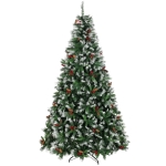 HOMCOM Albero di Natale innevato 240 cm con 1773 punte, bacche, pigne e base pieghevole, verde
