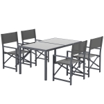Outsunny Sitzgruppe 5-teilig Essgruppe Stahl für 4 Personen Esstisch mit 4 klappbar Stühlen Glastisch Grau