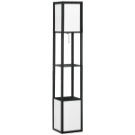 HOMCOM Candeeiro de Pé de Madeira com Prateleira Suporte para Lâmpada E27 Candeeiro Moderno 26x26x156 cm Preto e Branco