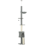 PawHut Arranhador para Gatos de Chão a Teto com Altura Ajustável de 220-240 cm Rede Plataformas em Flor Cavernas Rampa e Bola Cinza