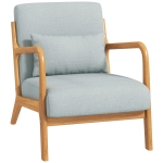 HOMCOM Fauteuil de salon avec cadre en bois massif fauteuil lounge - assise profonde - accoudoirs - lin synthétique gris clair