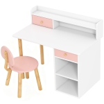 AIYAPLAY Conjunto de Secretária e Cadeira para Crianças Mesa de Estudo com Prateleiras e Gaveta Carga 80 kg 85x48x73 cm Rosa