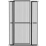 PawHut Barrera para Perros Extra Alta con Ancho Ajustable 77-104 cm Puerta para Perros con Extensiones y Puerta de Paso Negro