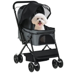 PawHut Carrito para Perros Plegable con Mango Reversible Ventana de Malla Cesta de Almacenamiento 76,5x52x95 cm Gris