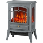HOMCOM Electric Fireplace Stove, 1000/2000W 3-Sided Freestanding Fireplace Heater with 3D Flame Log, Thermostat, Grey