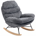 HOMCOM Schommelstoel van chenille, fauteuil voor kleermakerszit met dubbellaags kussen, zachte rugleuning en onderstel van rubberhout, donkergrijs