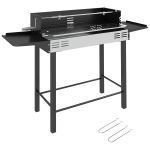 Outsunny Holzkohlegrill Grill BBQ-Grill, verstellbares Rost, 1 Drehspieß, 118 x 32 x 90 cm, Schwarz + Silber
