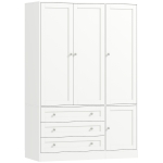 HOMCOM Armoire Chambre Penderie avec 4 Portes, 3 Tiroirs, Barre de Suspension et Étagère Réglable, 120 x 50 x 176,5 cm, Blanc