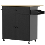HOMCOM Kitchen Island with Drop Leaf, Rolling Kitchen Storage Trolley on Wheels with Drawer, Spice Rack and Towel Rack, Black