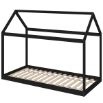 HOMCOM Single Bed Frame, House-Scandinavian-Style Wooden Bed Frame for 90W x 190D cm Mattress, Black