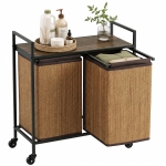 HOMCOM Wasmand Bamboe 2 vakken 120 L Wasverzamelaar met Plank, Wasbox, Verrijdbaar 73x33x78 cm, Bruin