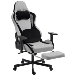 HOMCOM Scaun Gaming Ergonomic cu Masaj încălzit, Suport Picioare, Textil, Gri