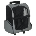PawHut Transportín Carrito para Mascotas 2 en 1 Mochila de Viaje con 2 Ruedas para Perros Gatos con Asa Retráctil de Aluminio y Bolsillos de Almacenaje 42x25x55 cm Gris