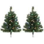 HOMCOM Verlichte kunstkerstboom 60 cm, set van 2, met 60 meerkleurige ledlampjes, 130 takpunten, groen