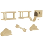 PawHut 5-teiliges Katzen-Kletterset mit Kratzpfosten, Sprungplattformen, Leiter, Haus, Wandmontage, Beige