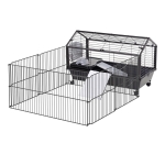 Pawhut Kleintierkäfig mit Freigehege inkl. Zubehör 88 cm x 128,5 cm x 56 cm  4 Rollen Schwarz Metall Polypropylen