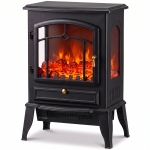 HOMCOM Electric Fireplace Stove, 1000/2000W 3-Sided Freestanding Fireplace Heater with 3D Flame Log, Thermostat, Black