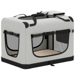 PawHut Pet Carrier Bag, Soft-Sided Dog Carrier with Security Buckle Strap, Washable Cushion and Folded Bowl, Light Grey