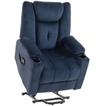HOMCOM Fotoliu Ridicător Electric cu Masaj Vibrant și Încălzire, Fotoliu Relax Electric din Catifea, Spătar Inclinabil Albastru