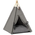 PawHut Tipi-Zelt für Haustiere, Tierbett im Tipi-Design, Katzenzelt mit Kissen, Hundebett zum Schlafen, Katzenbett, Grau