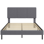 HOMCOM Bedframe 140 x 200 cm met verstelbaar hoofdbord, gestoffeerd bed in linnenlook met 12 latten