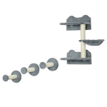 PawHut Klimniveaus, klimwand, kattenladder, 4-delige set, met krabpaal, hangmat, grijs+roomwit, 40 x 28 x 73cm