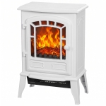 HOMCOM Electric Fireplace Stove, 1000W/2000W, Freestanding Electric Fire with LED Flame Effect, Adjustable Thermostat, White