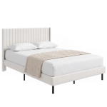 HOMCOM Bedframe 140 x 200 cm met verstelbaar hoofdbord, gestoffeerd bed met 12 latten, beige