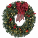 HOMCOM Kerstkrans 60 cm, deurkrans in Crestwood-sparrenlook met strik, 50 leds, 140 takpunten, 8 lichtstanden
