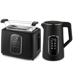 HOMCOM Kettle and Toaster Set with LED Touch Screen, Kettle with Strix Thermostat, 2 Slice Toaster w/ 6 Browning Levels, Black